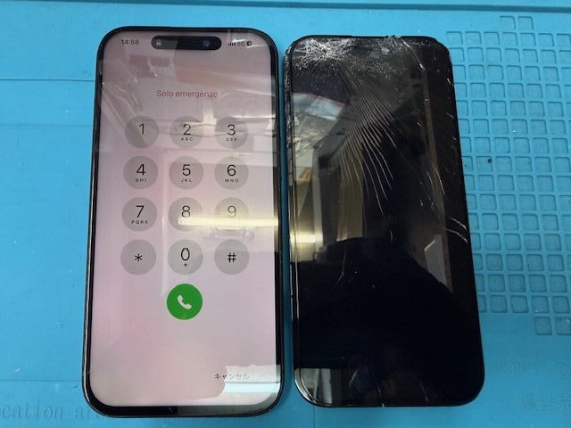 iPhone15フロントパネル(重度)修理のご依頼!